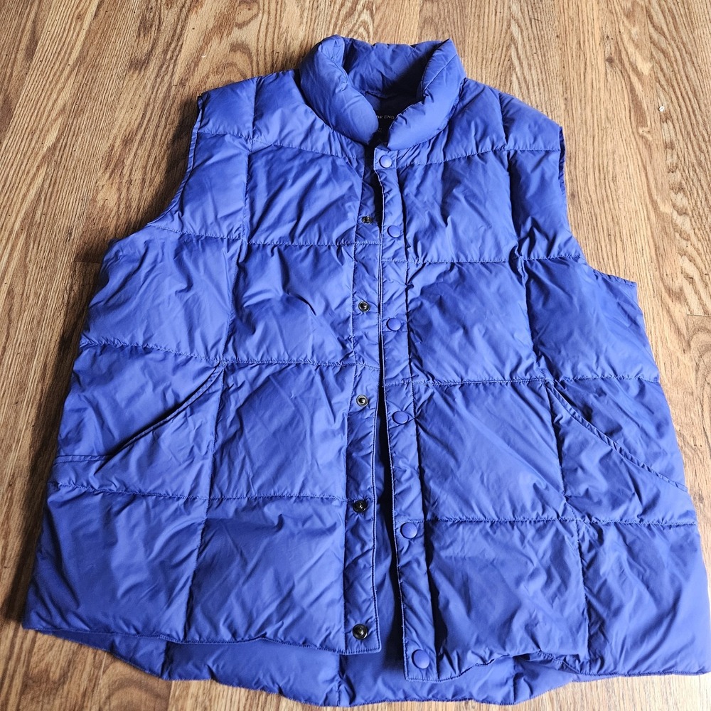 Lands End Vest Men L Down Feather Filled Puffer Blue 42-44 Insulated Snap Button